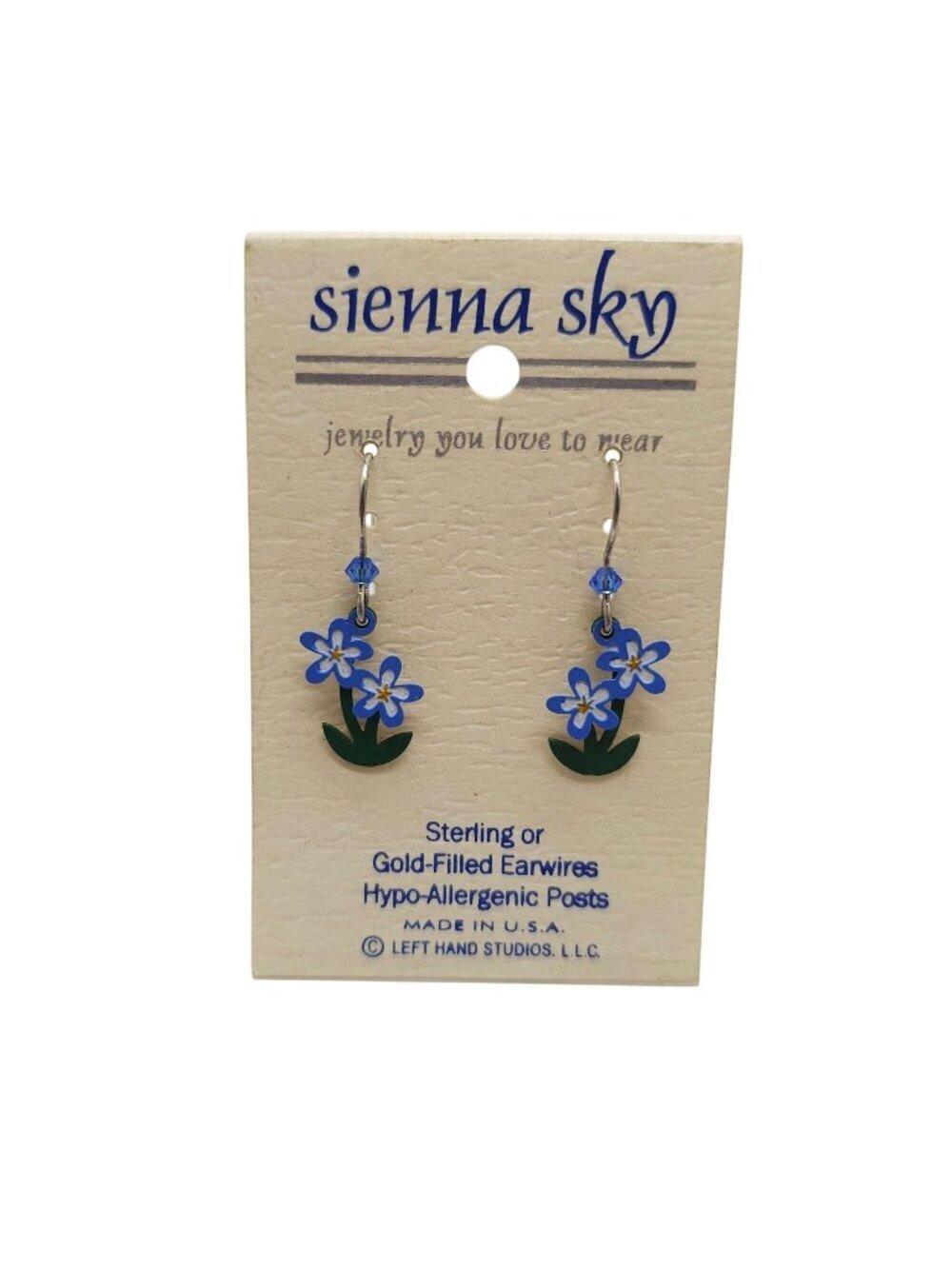 Sienna Sky Blue Floral Drop Earrings Sterling Silver Hypoallergenic Handmade USA